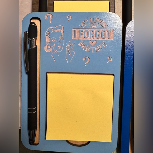 1-Handmade by me Wooden post-it note and pen desk holder with humorous sayings - Picture 7 of 10